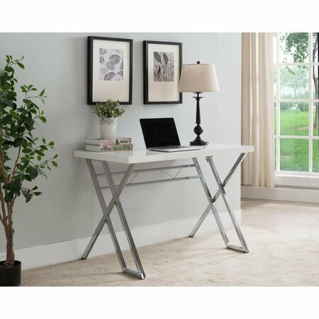 DELUXDESIGNS Writing Desk - White & Chrome, 29 x 43 x 24 in. DE2589316